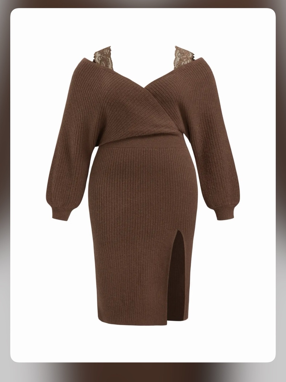 Cider KNIT OFF-SHOULDER WRAP LACE SPLIT MIDI DRESS 0XL WC18-4